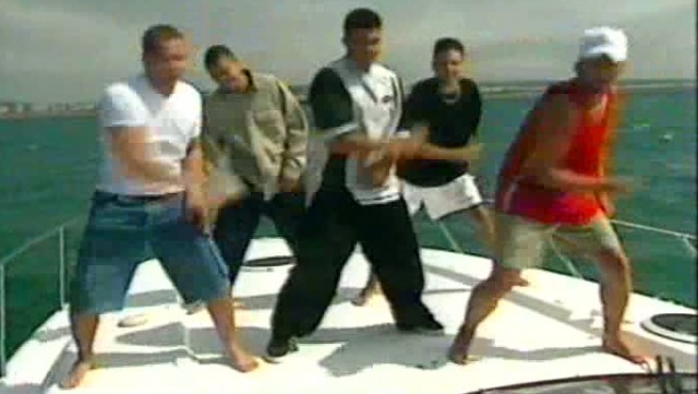 Five Barefoot on a boat
